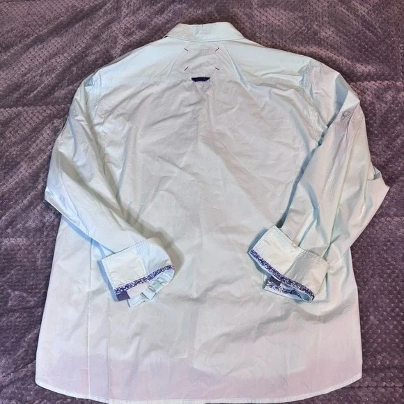 Robert Graham Jeans Mens 2XL Tailored Fit Mint Green Button Down Roll Tab Shirt - Picture 8 of 9